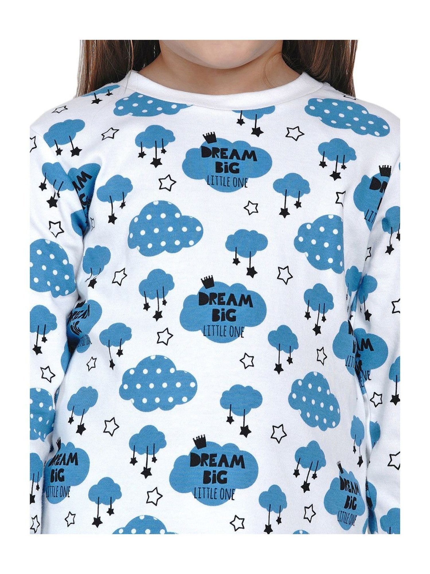 Berrytree Organic Girls Blue Cotton Clouds Print Night Suits