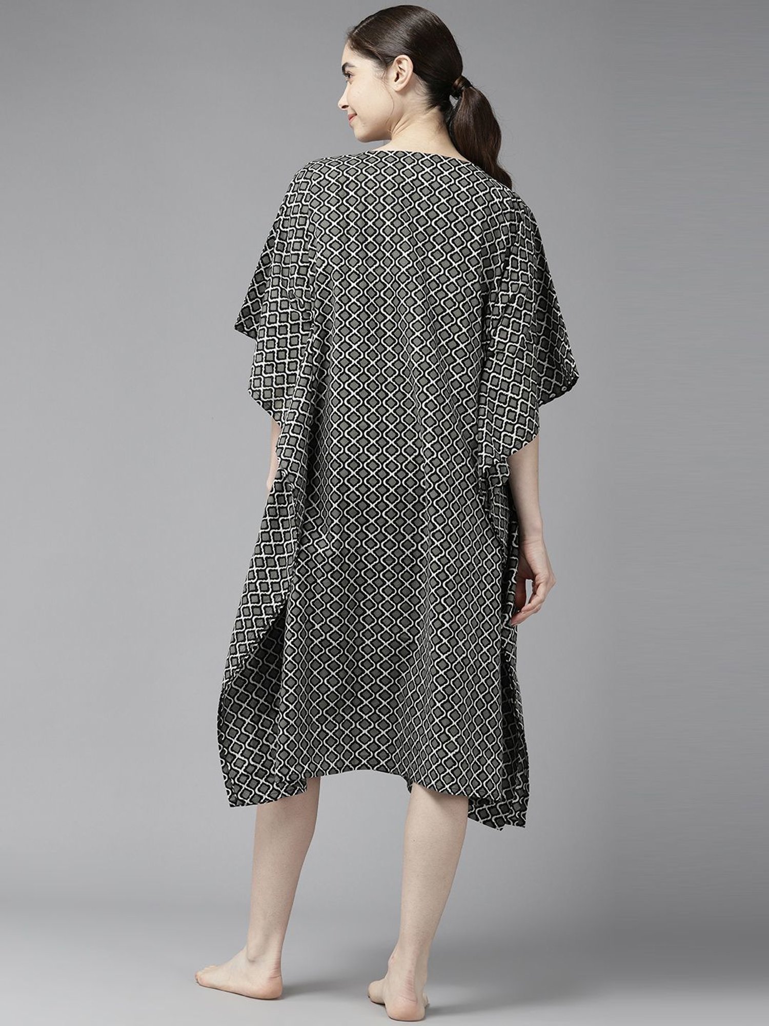 Prakrti Black Cotton Printed Kaftan