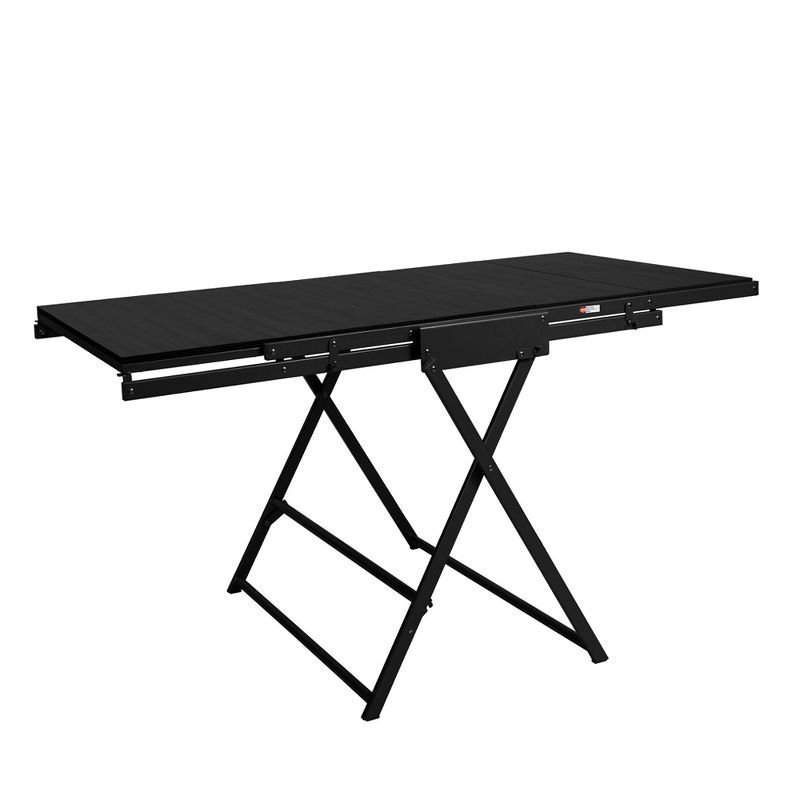 Origami 2 in 1 Multifunctional 52 Inch Tall Wooden Display Storage Shelf To 60 Inch Long Table Desk Unit for Indoor and Outdoor Spaces, Black