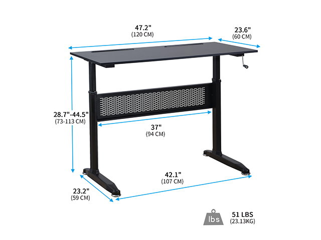 Gaming Desk Home Office Desk Adjustable Height 28.7" to 44.5" Standing Desk with Crank Handle Manual Lifting Table Sturdy Legs With Foot Pads,Black,GT78
