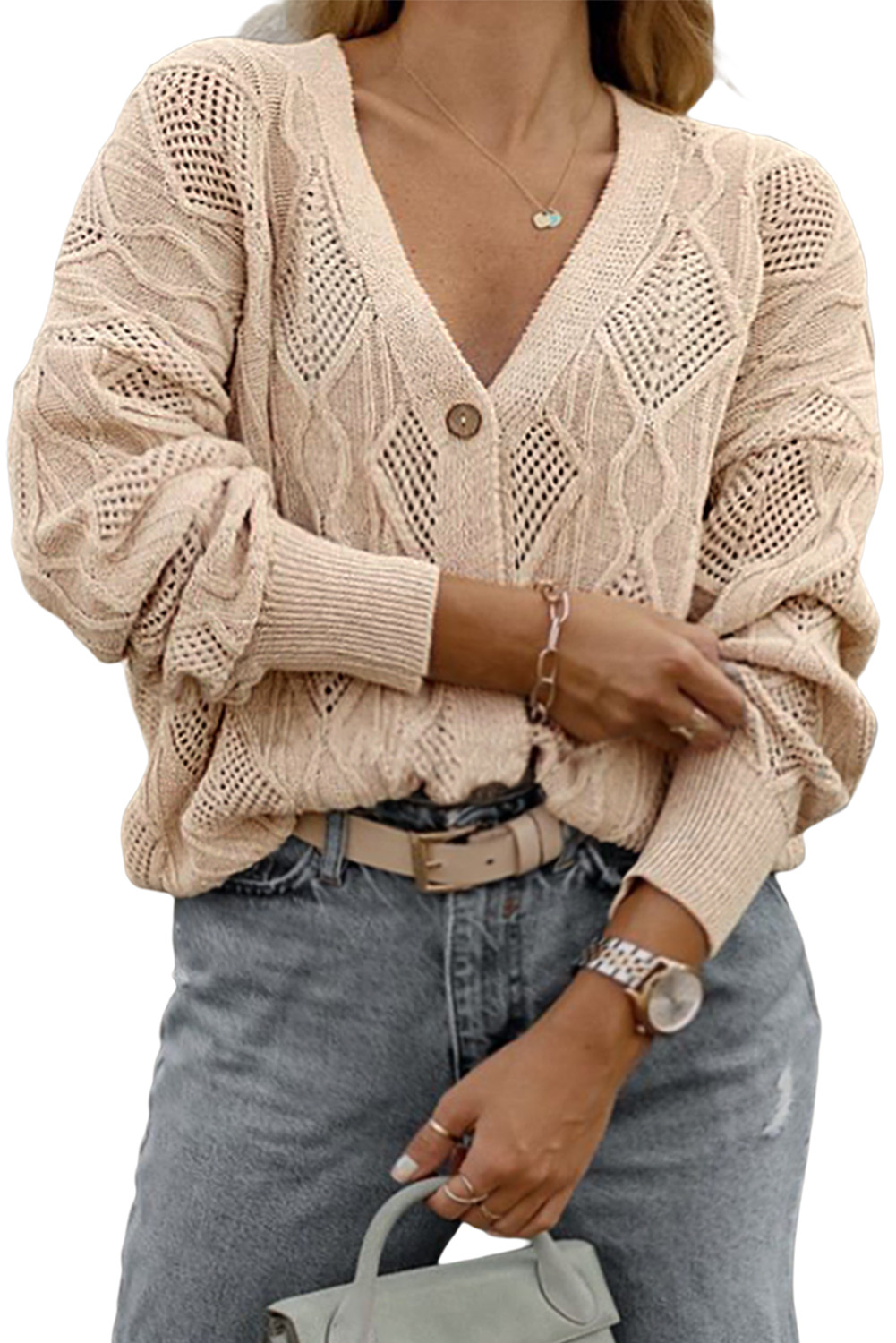 Khaki Star Pattern Drop Shoulder Sweater