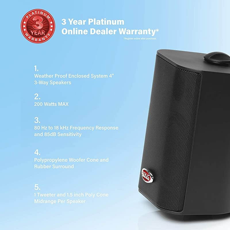 MR4.3B 200 Watt Per Pair, 4 Inch, Full Range, 3 Way Weatherproof Marine Speakers Sold in Pairs