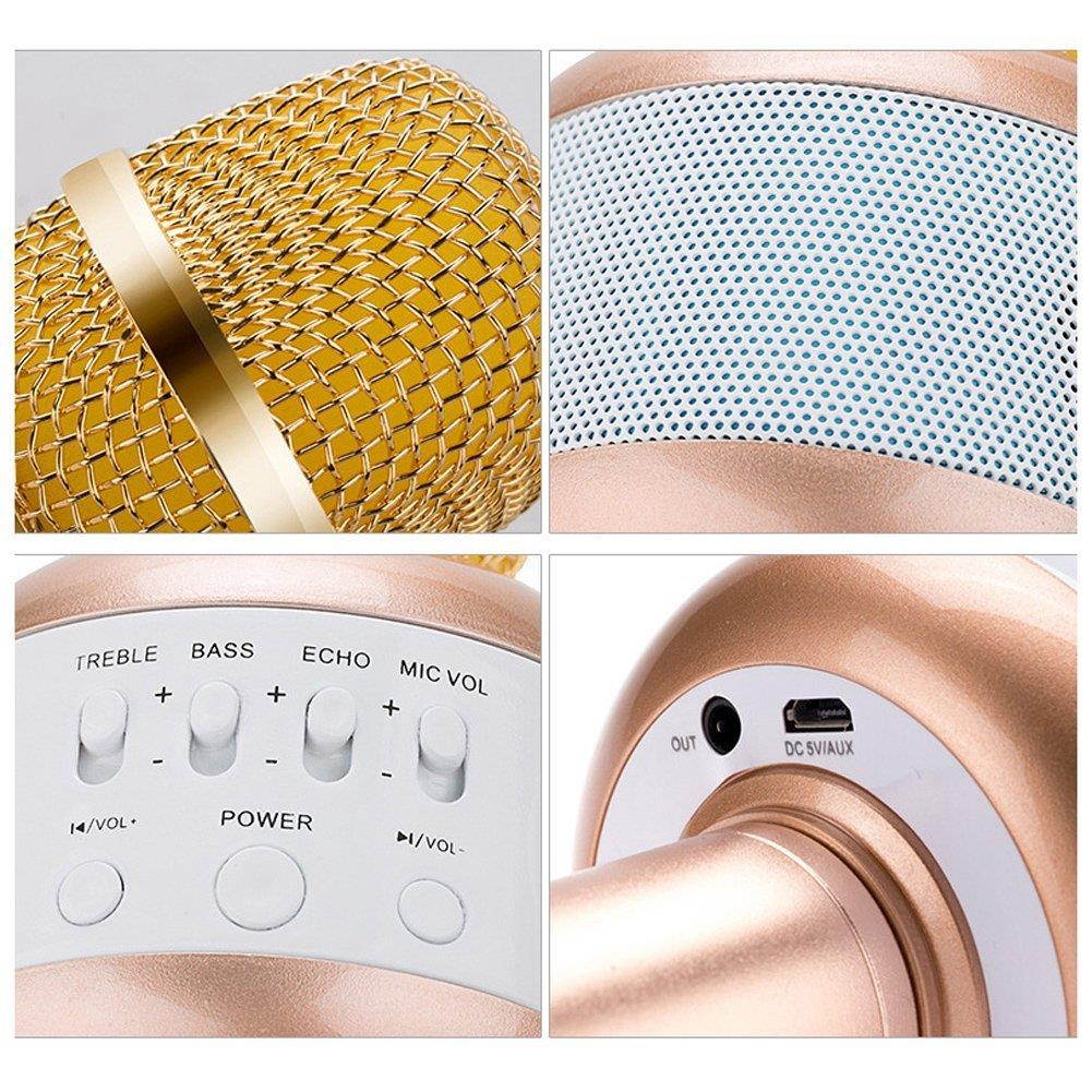 EIGIIS Wireless Bluetooth Karaoke Microphone Portable Hand Microphone Speaker for Smartphone PC (Pink)