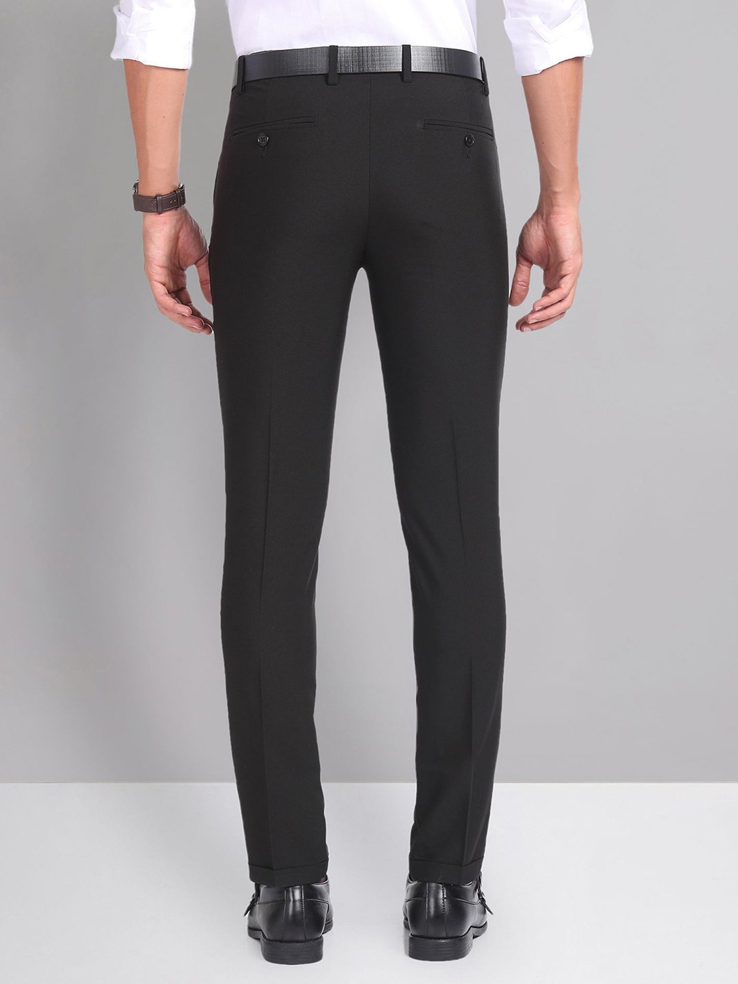 AD by Arvind Black Slim Fit Flat Front Trousers