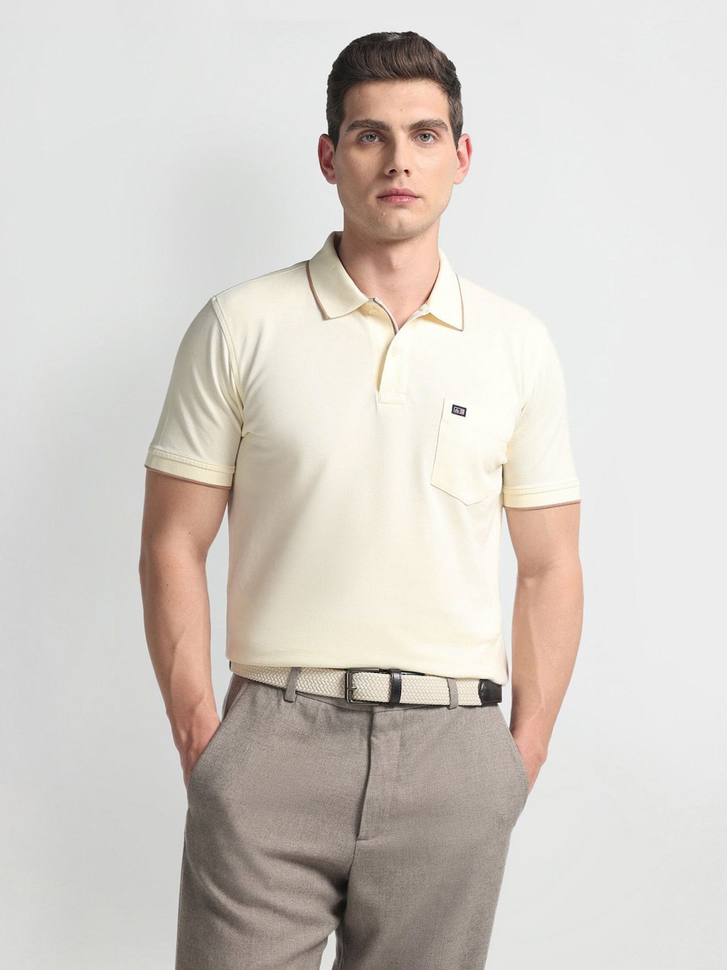 Arrow Sports Off White Cotton Regular Fit Polo T-Shirt