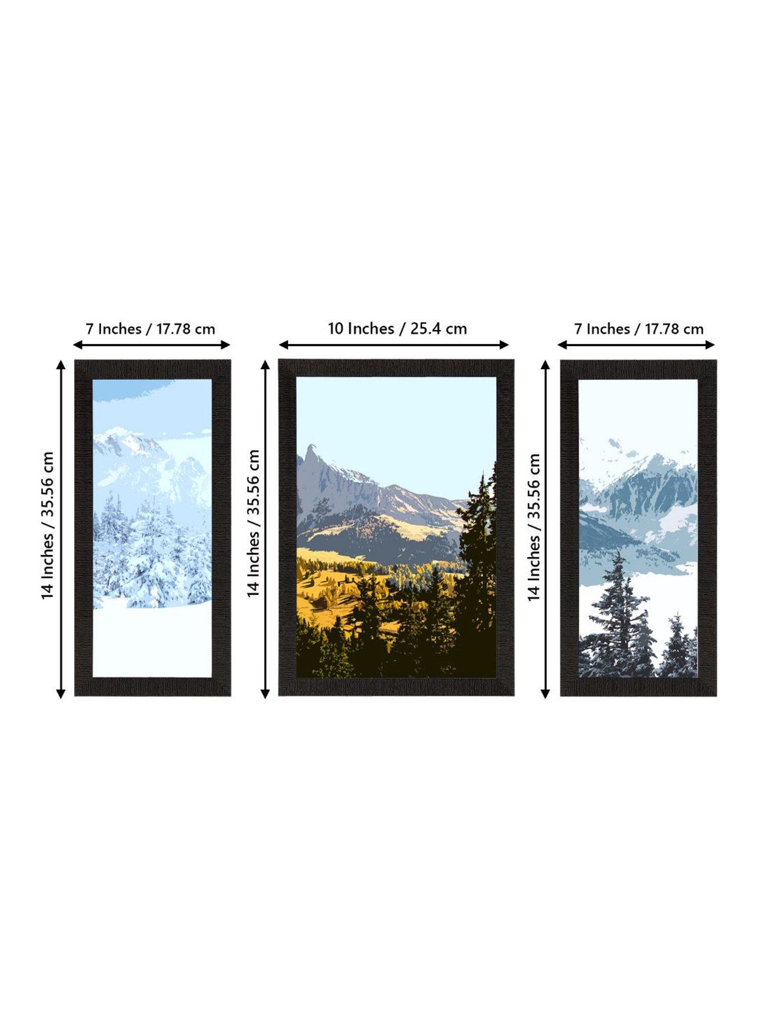 eCraftIndia Set of 3 Scenic Snow Mountains Landscape View Satin Matt Texture UV Art Painting