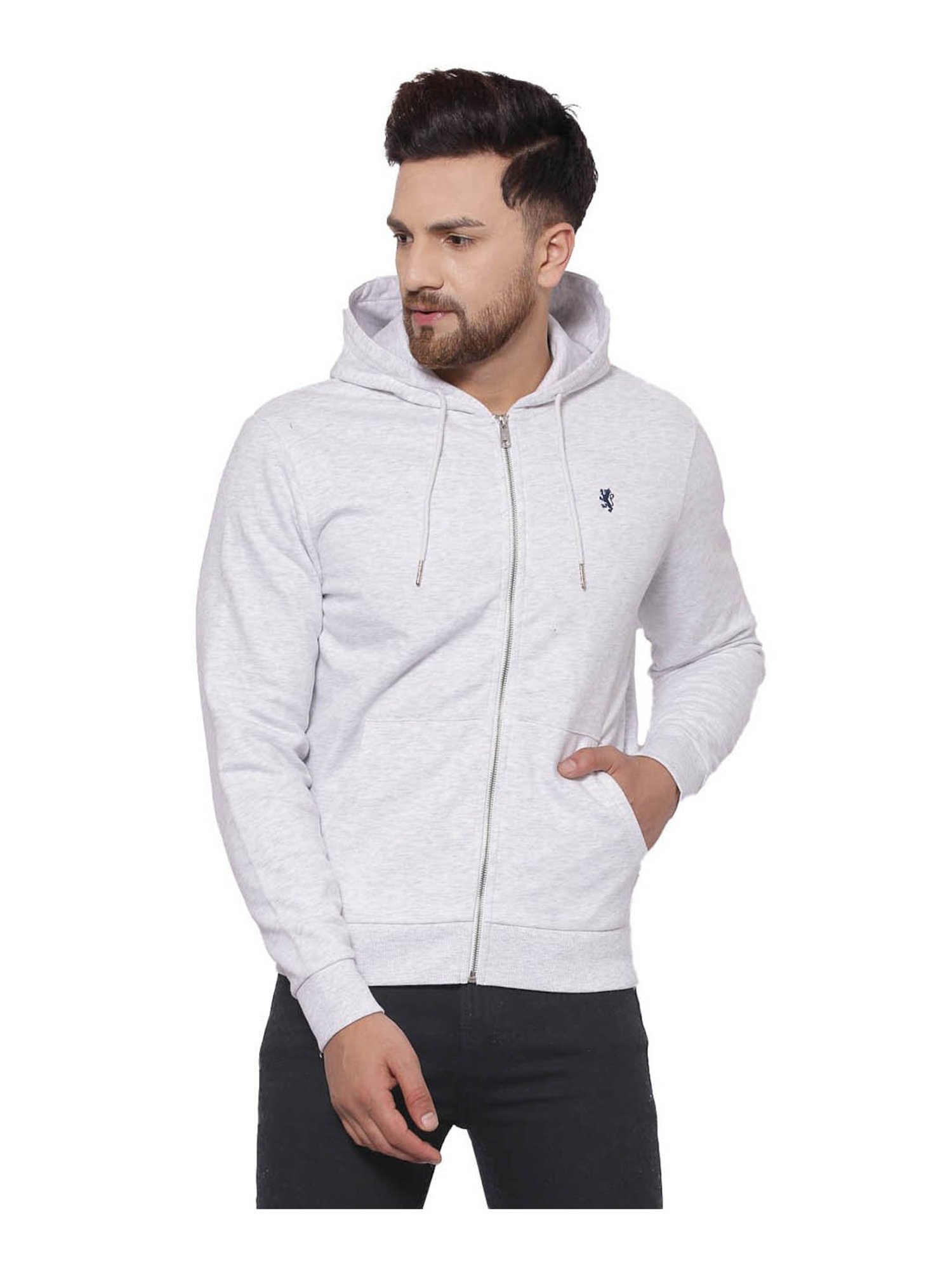 Red Tape Light Grey Melange Regular Fit Hooded Sweatshirt