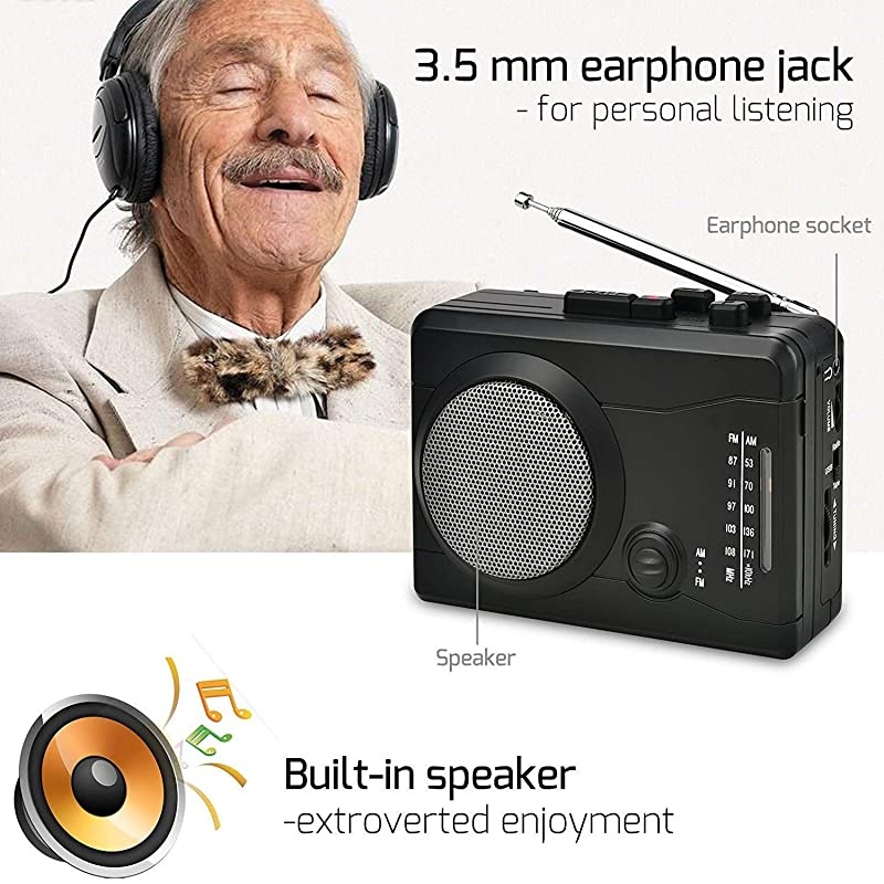 USB Cassette Player Personal Audio Recorder with Speaker, Radio Recording Cassette Tape to Digital MP3 Converter