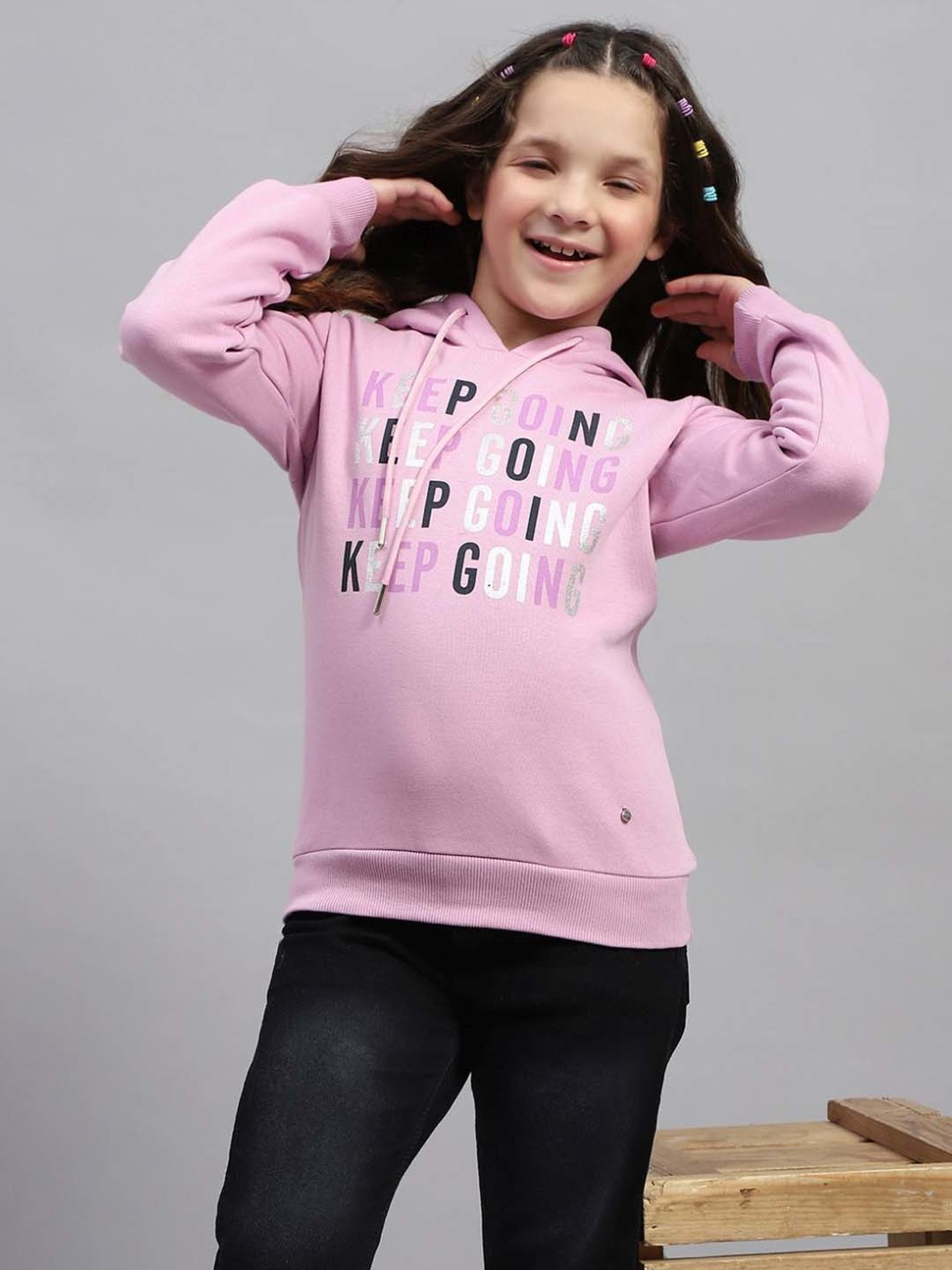 Monte Carlo Girls Pink Printed Full Sleeves Sweatshirts & Hoodies