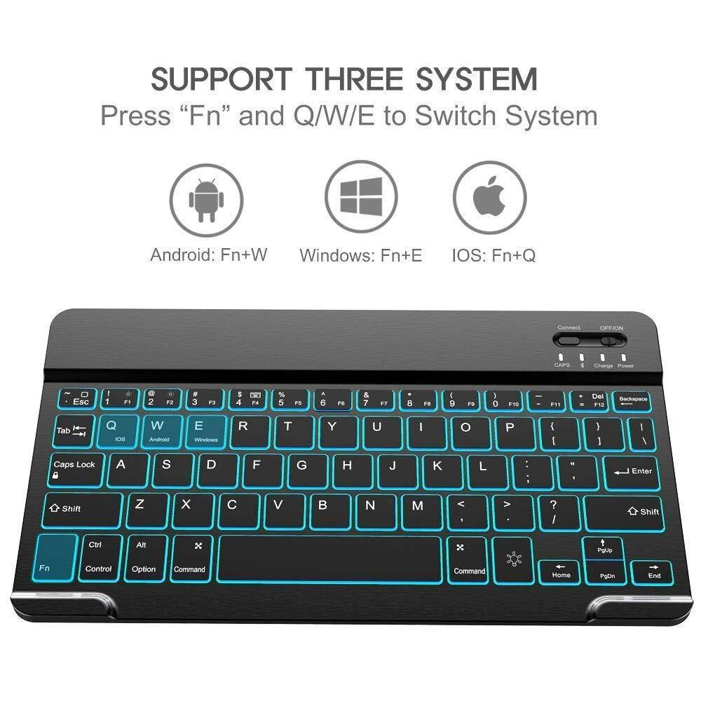 Nulaxy KM12 LED Backlit Bluetooth Keyboard Business Portable Rechargeable for Apple iPad iPhone Samsung Android Windows Tablets Phones Keyboard Cover - Black