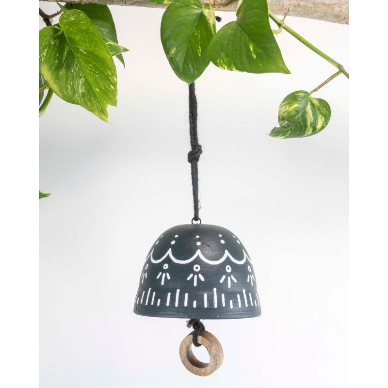 Navy and White Painted Terracotta Decorative Bell - Foreside Home & Garden