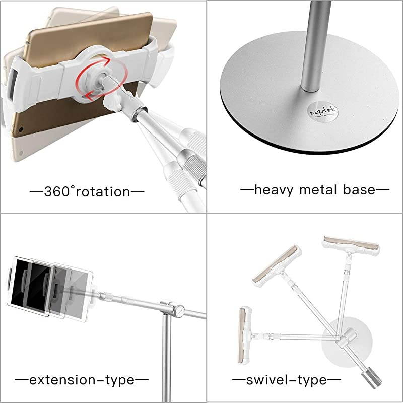 Aluminum Tablet Floor Stand 360&deg; Flexible Height Adjustable Cell Phone Holder Mount for iPad iPhone Samsung Asus and More 4711 inch Devices Good for Bed Kitchen Office