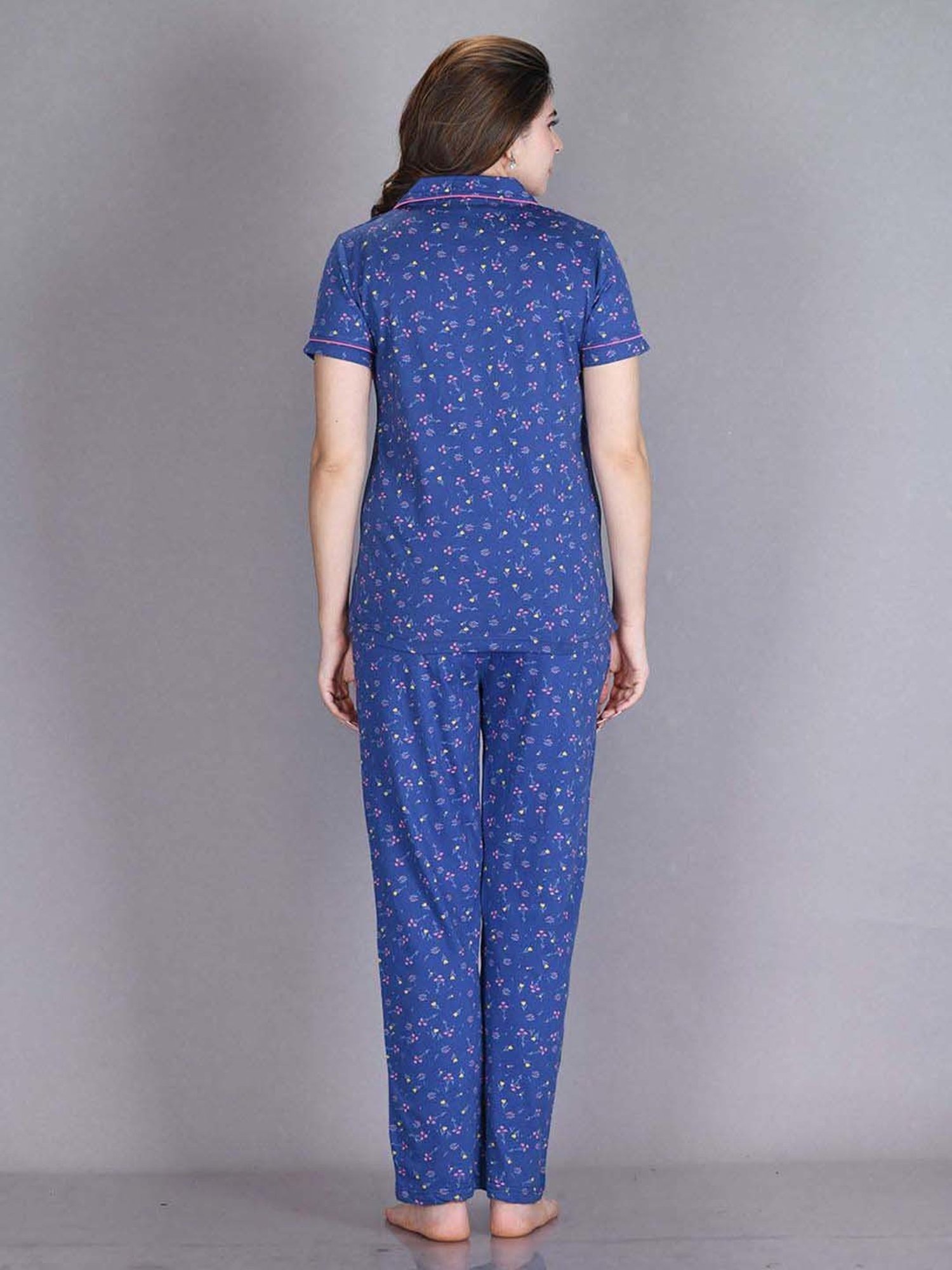 Lyra Indigo Blue Cotton Printed Shirt Pyjama Set