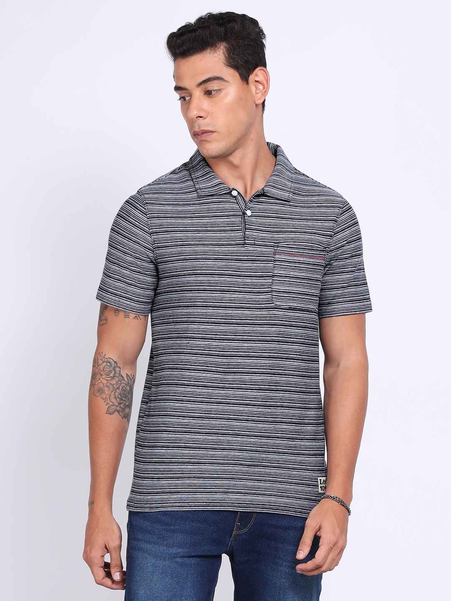 Lee Navy Regular Fit Striped Polo T-Shirt