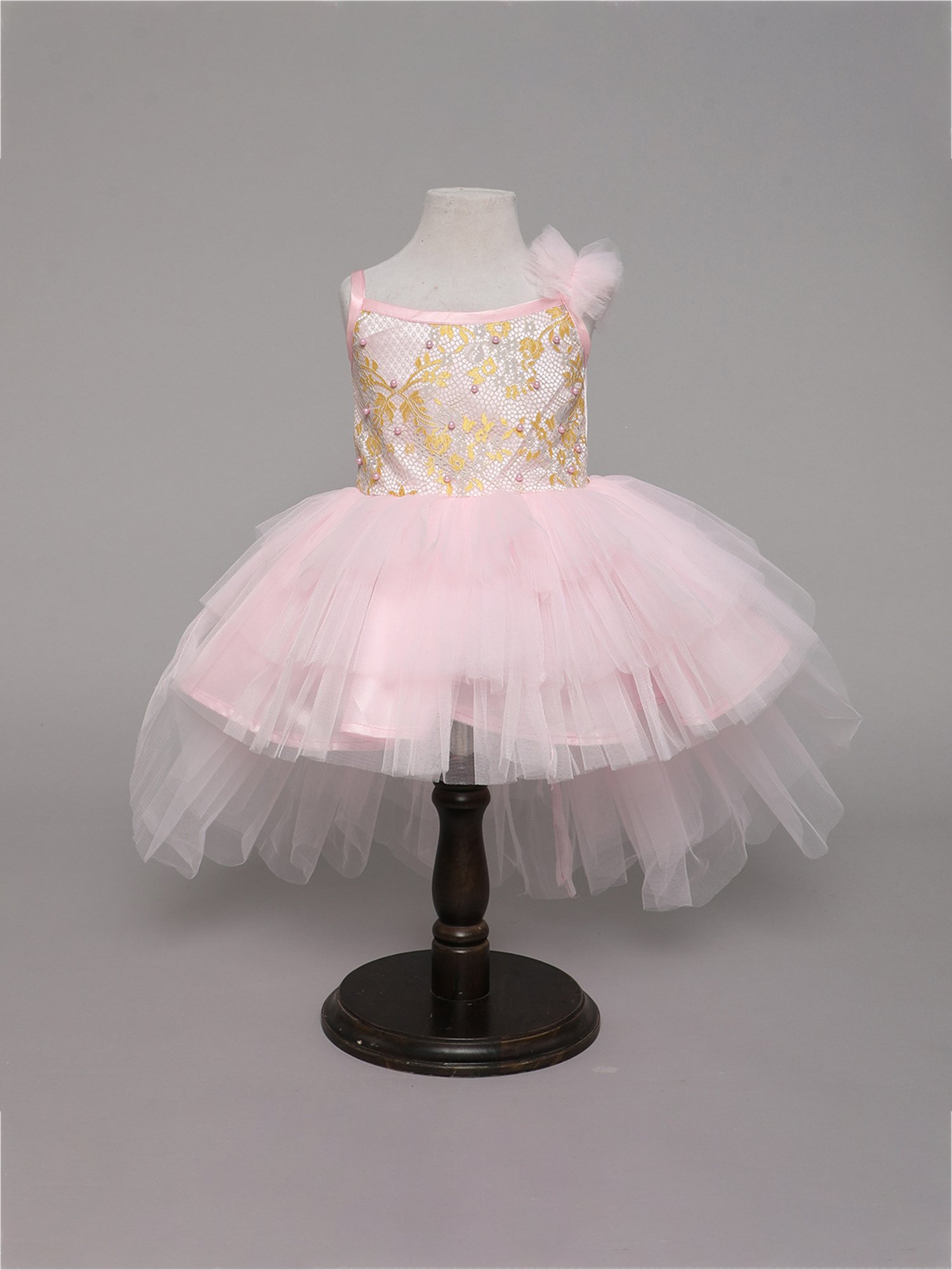 Many Frocks Kids Pink Embroidered Dress