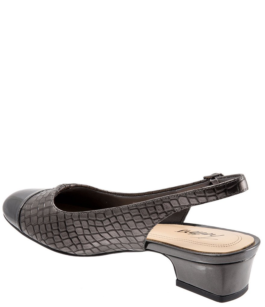 Trotters Dea Patent Croco Print Slingback Block Heel Pumps