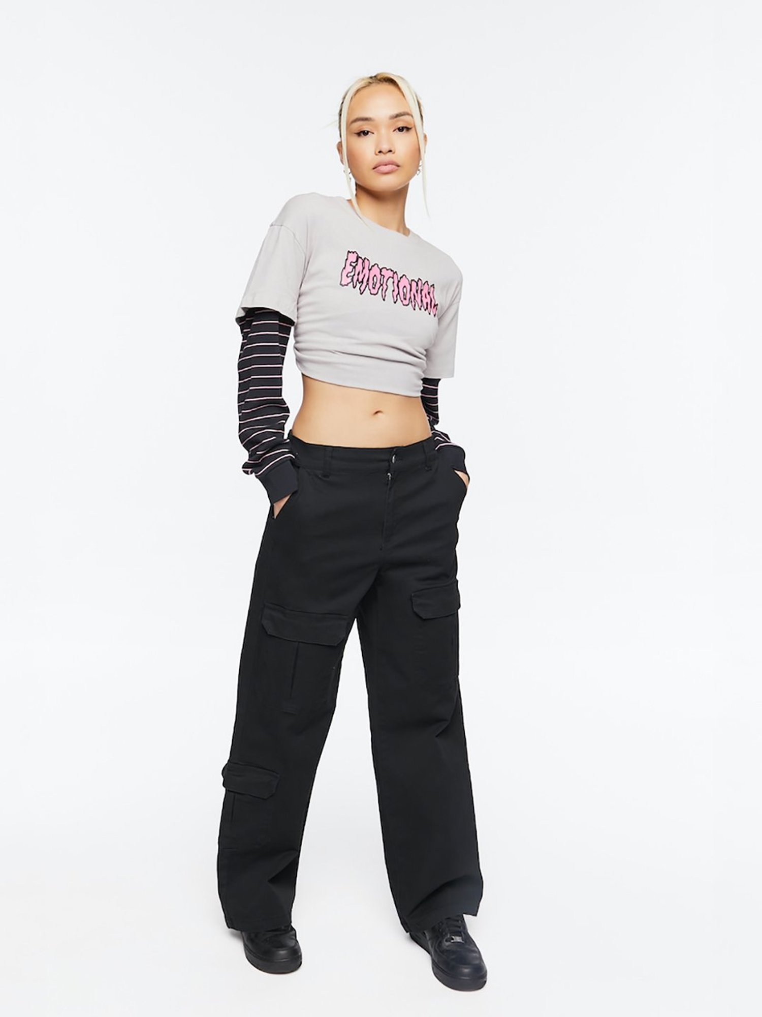 Forever 21 Grey Cotton Graphic Print Crop Top