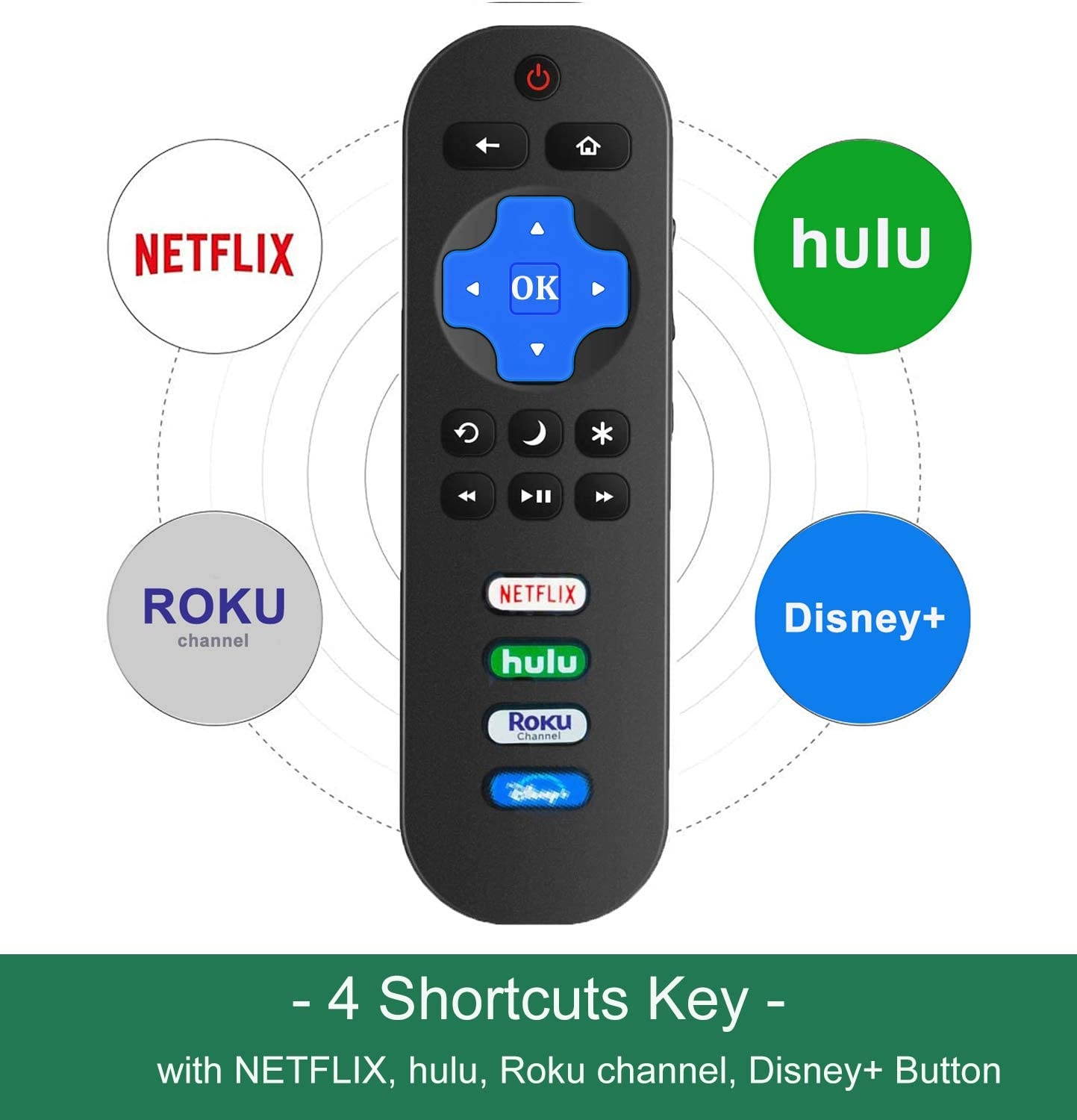 Motiexic Replacement RC280 RC282 Remote Compatible with TCL Roku Smart LED TV with Buttons Netflix, HULU, ROKU-Channel, Disney+ (No Steup Required)