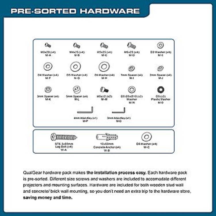 QualGear&reg; QG-PM-002-BLK-S Universal Projector Ceiling Mount, Short, Black