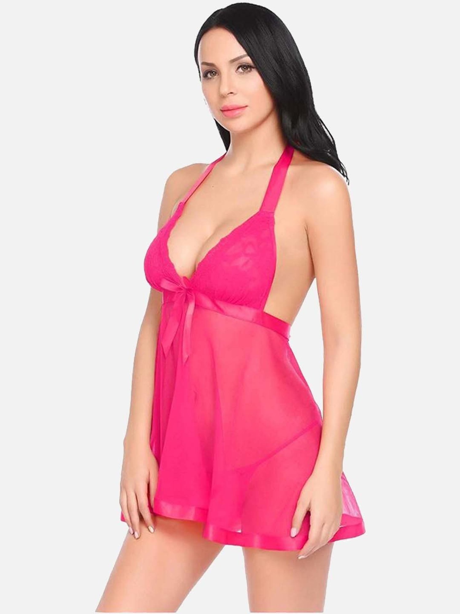 FIMS: Fashion is my Style Pink Lace Work Babydoll With Thong
