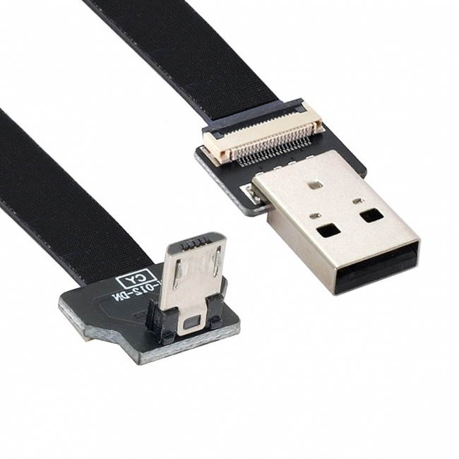 Jimier 0.2M Down Angled USB 2.0 Type-A Male to Micro USB 5Pin Male Data Flat Slim FPC Cable for FPV & Disk & Phone