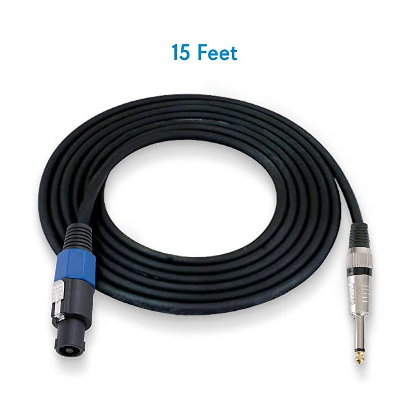 Speakon to 1/4" Audio Connection Cord - Speakon Connector to 1/4 Inch Male 15 ft 12 Gauge Black Heavy Duty Professional Speaker Cable Wire - Delivers Sound -  Pro PPSJ15