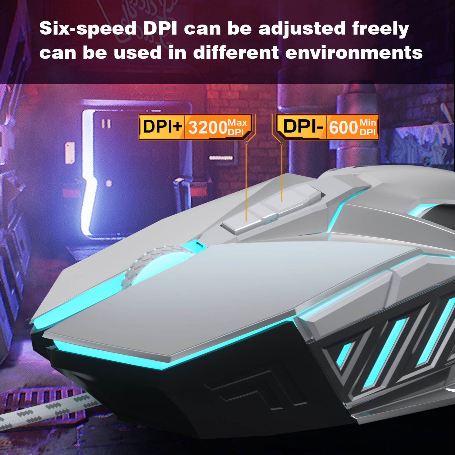 MageGee G10 Gaming Mouse Wired, 7 Colors Breathing LED Backlit Gaming Mouse, 6 Adjustable DPI (up to 3200 DPI), Ergonomic Optical Computer Mouse with 7 Buttons for Windows PC Gamers(Silver)