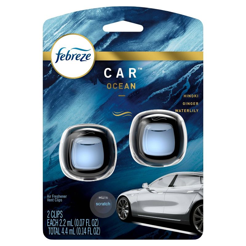 Febreze Car Odor-Eliminating Air Freshener Vent Clips - Ocean - 2 ct