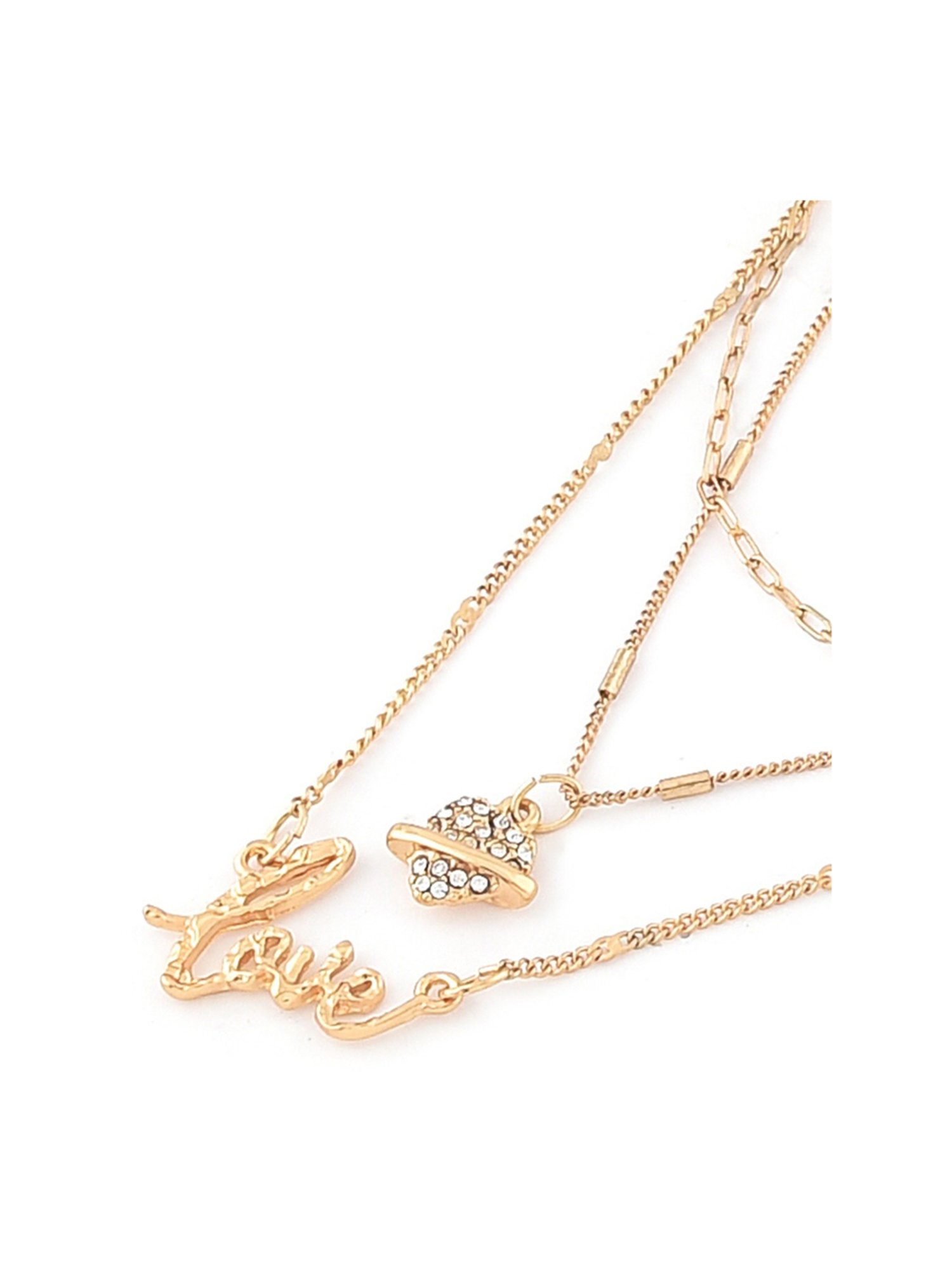 Zaveri Pearls Gold Tone 3 Layers Love Heart Charm Necklace Chain Earring Bracelet Set-ZPFK12077