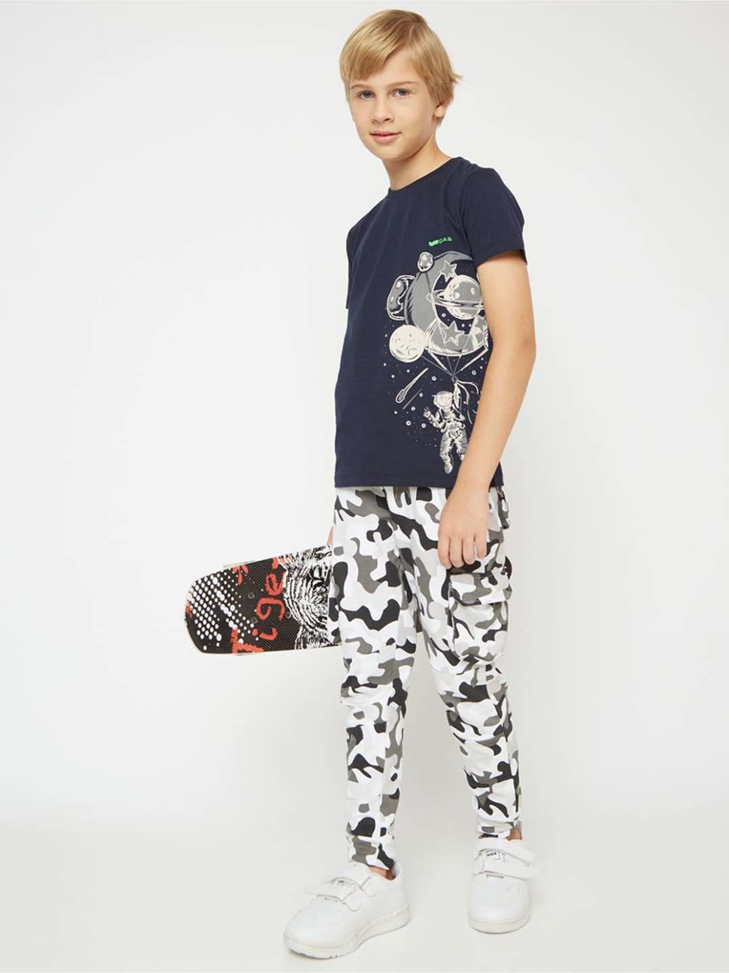 Gas Kids Medieval Blue Cotton Printed T-Shirt