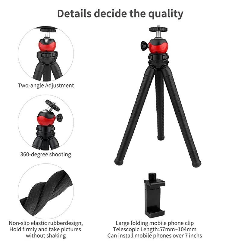 Tripod Portable Cell Camera Tripod Stand with Wireless Remote Flexible Tripod Stand for SelfiesVloggingStreamingPhotography Compatible with iAndroid Sports Camera GoPro