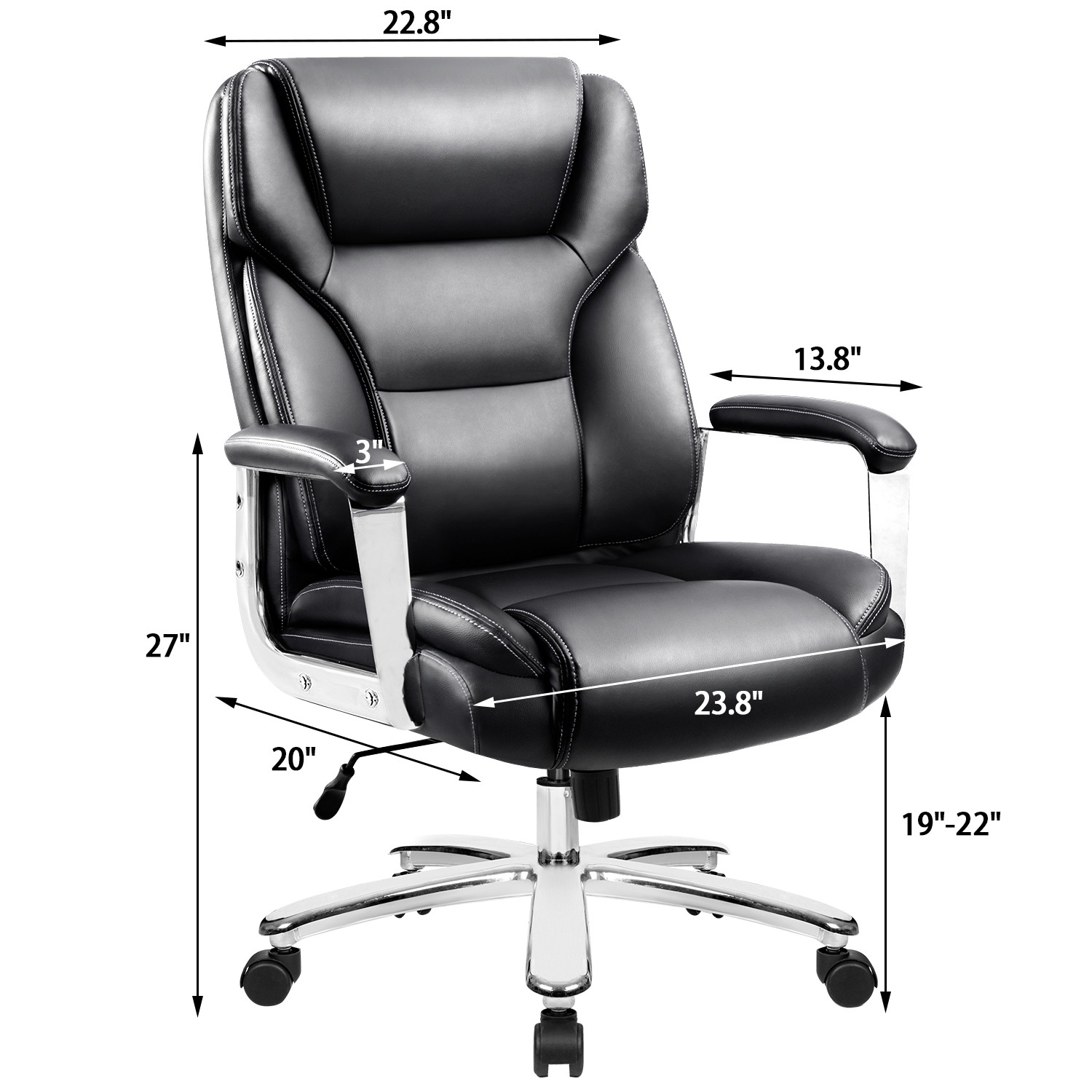 Homall Big and Tall Office Desk High Back Executive Computer Task Swivel Adjustable Leather Ergonomic Chair with Lumbar Support (Black)