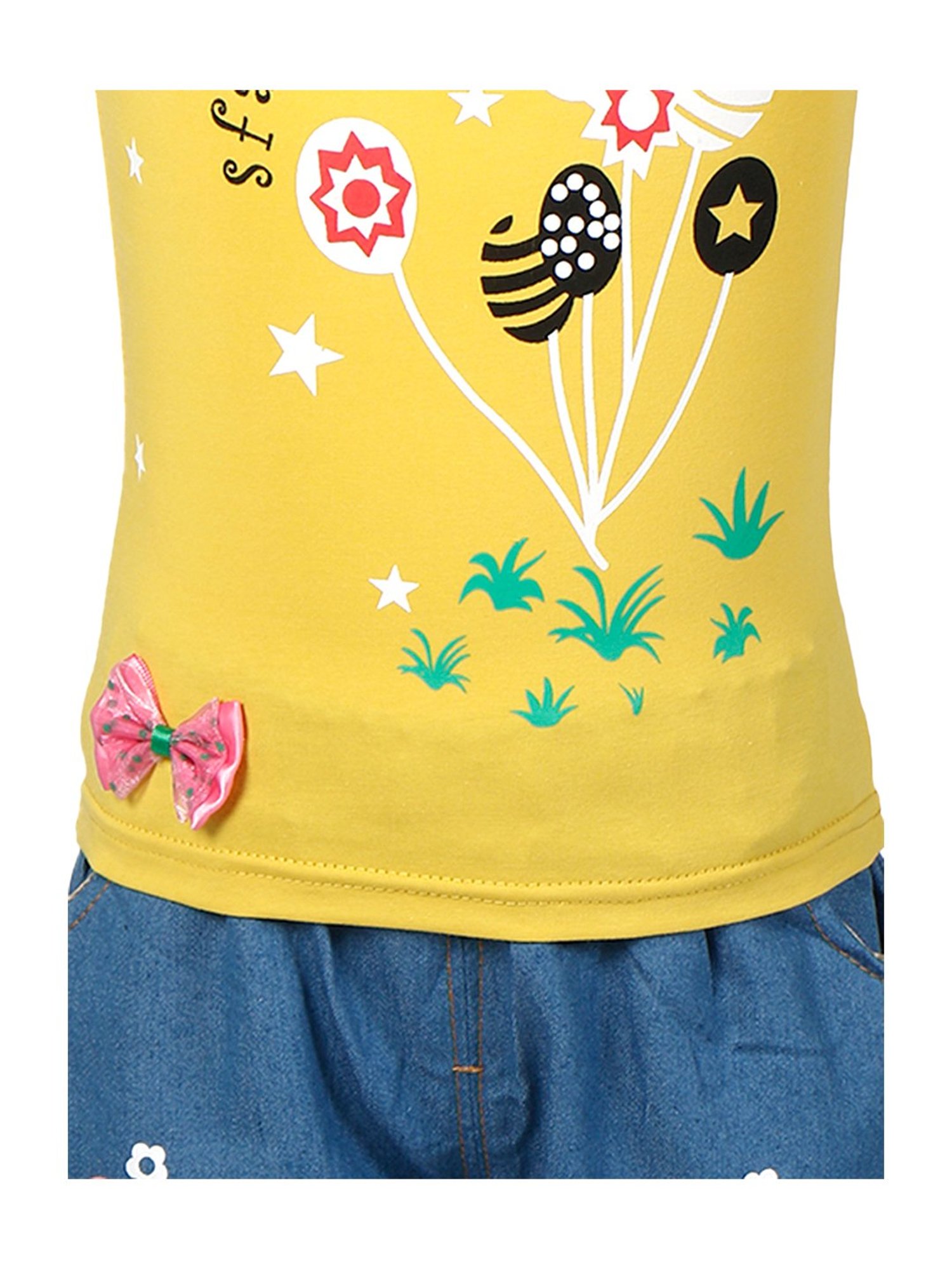 Passion Petals Kids Yellow Cotton Printed Top & Shorts