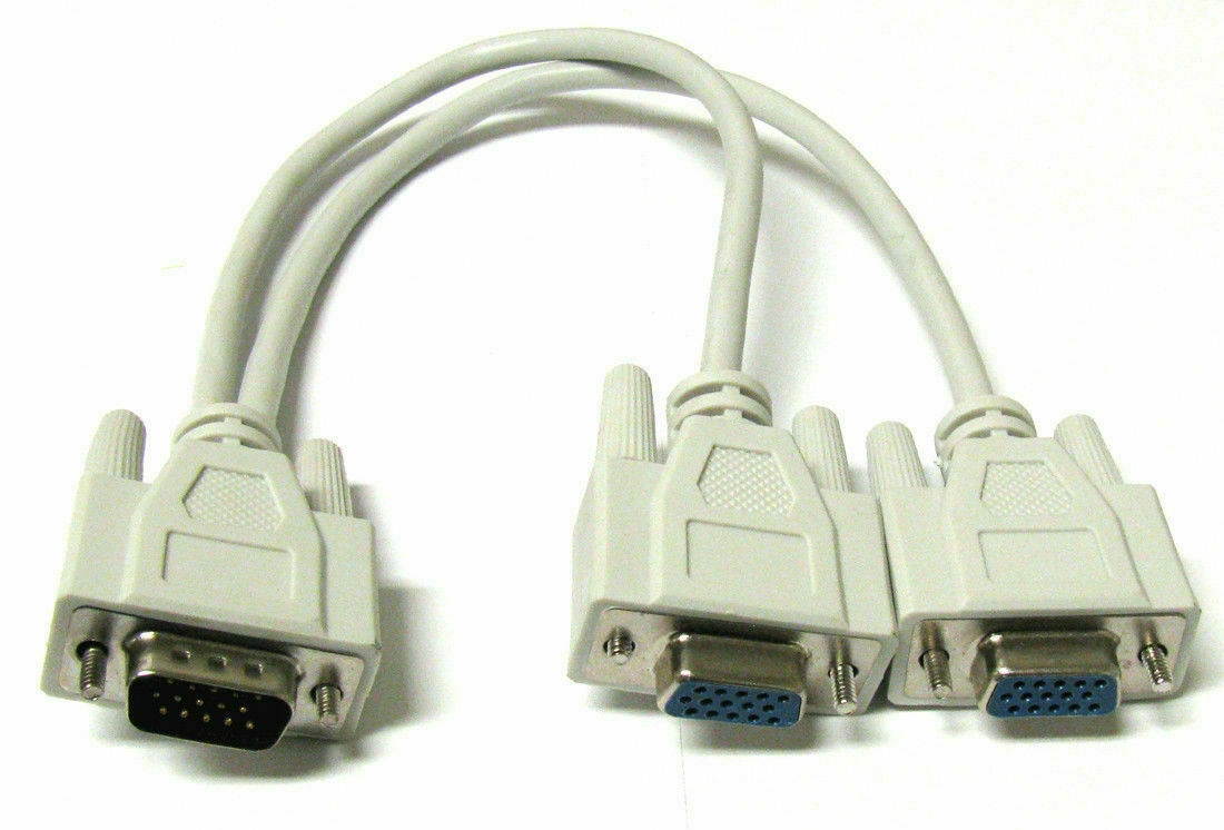 VGA SVGA 1 PC TO 2 MONITOR Male to 2 Dual Female Y Adapter Splitter Cable 15 PIN