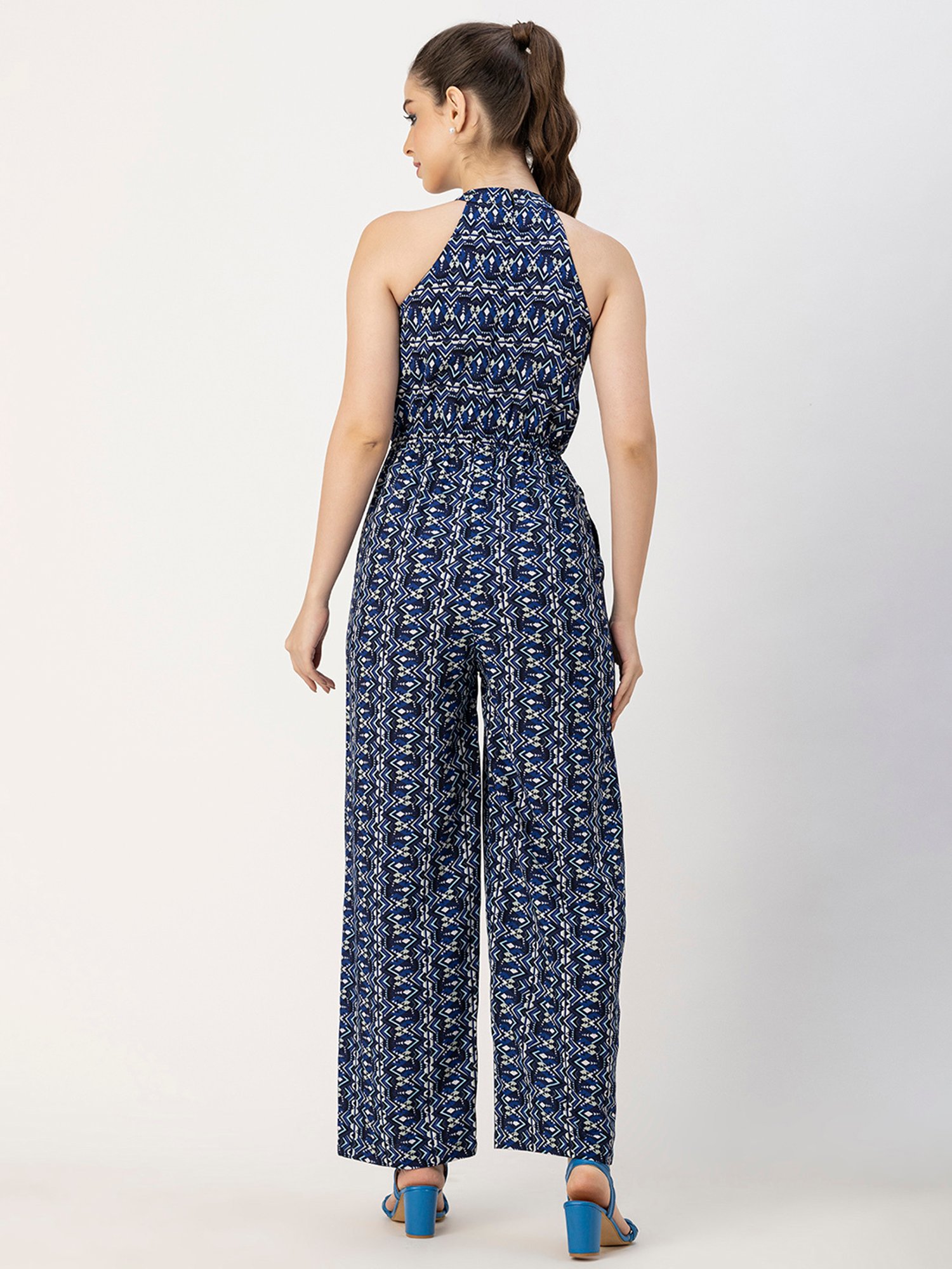 Moomaya Blue Printed Jumpsuit