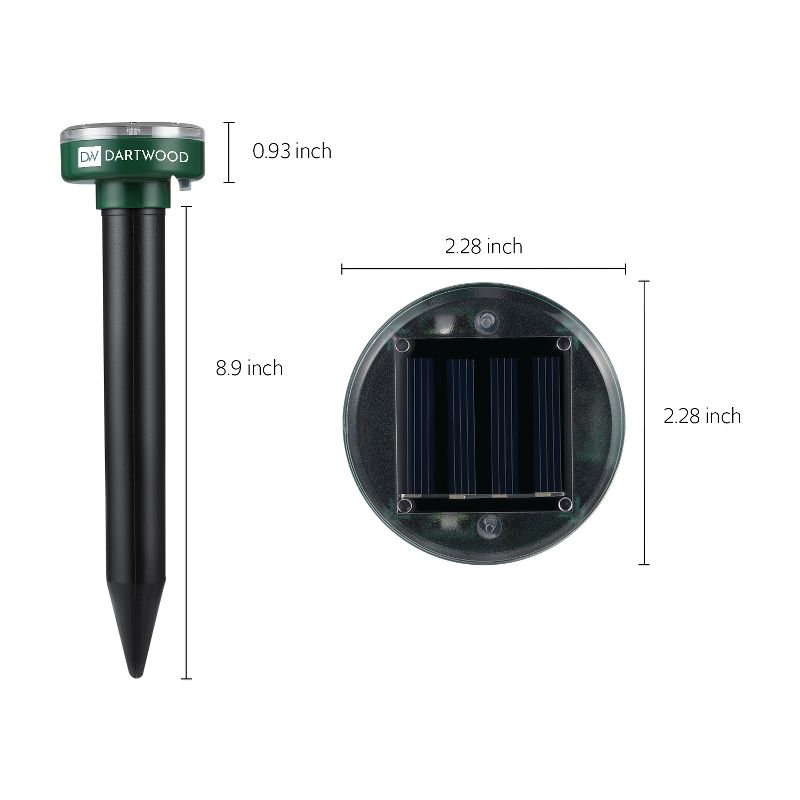 Dartwood Outdoor Solar Ultrasonic Pest and Mole Repellent for Groundhogs, Rats, Mice, Snakes in Your Gardens, Lawns and Yards (2 Pack)