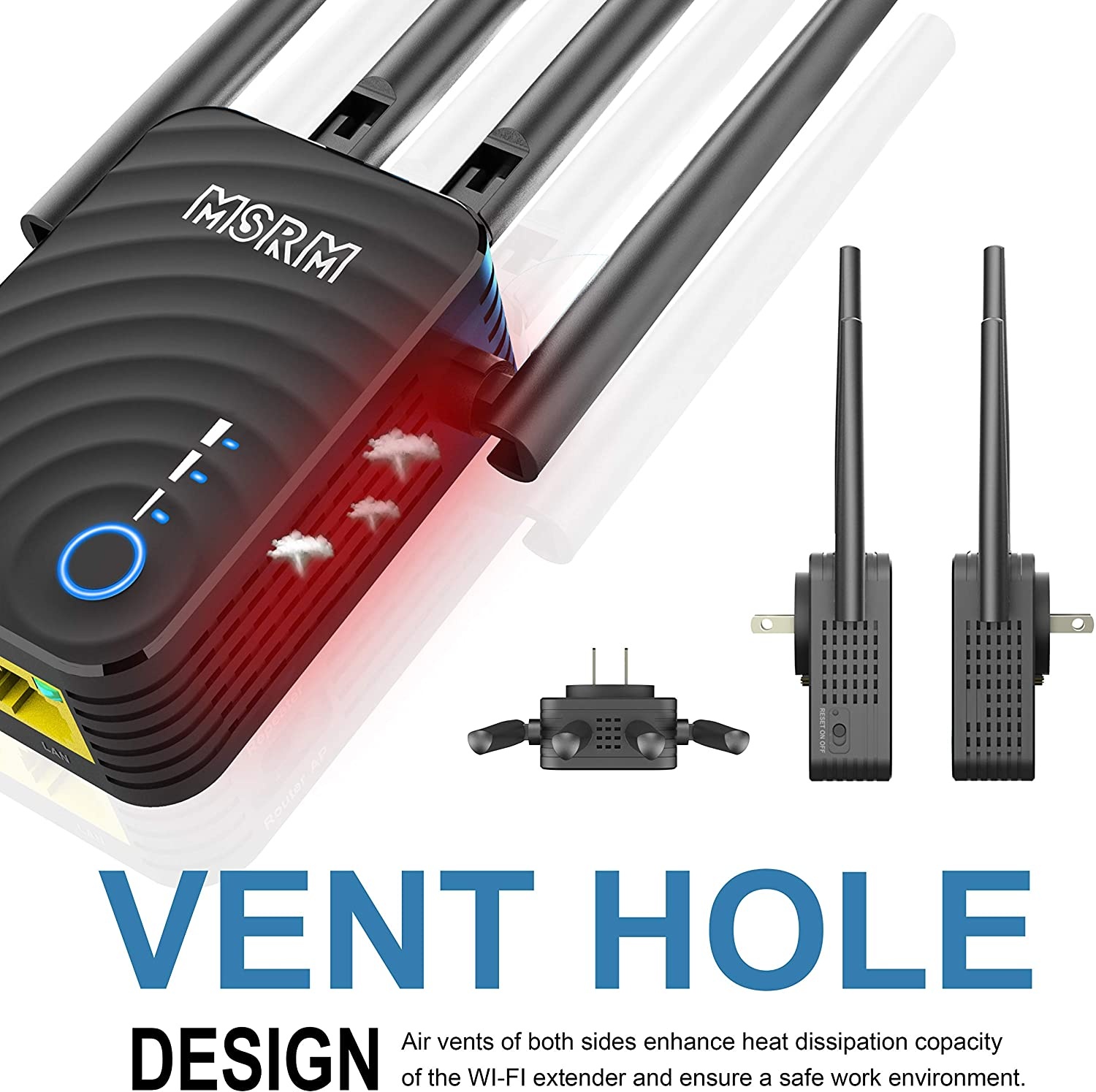 1200Mbps WiFi Repeater Wireless Signal Booster 2.4 & 5GHz Dual Band WiFi Extender with Ethernet Port 360 Degree Full Coverage