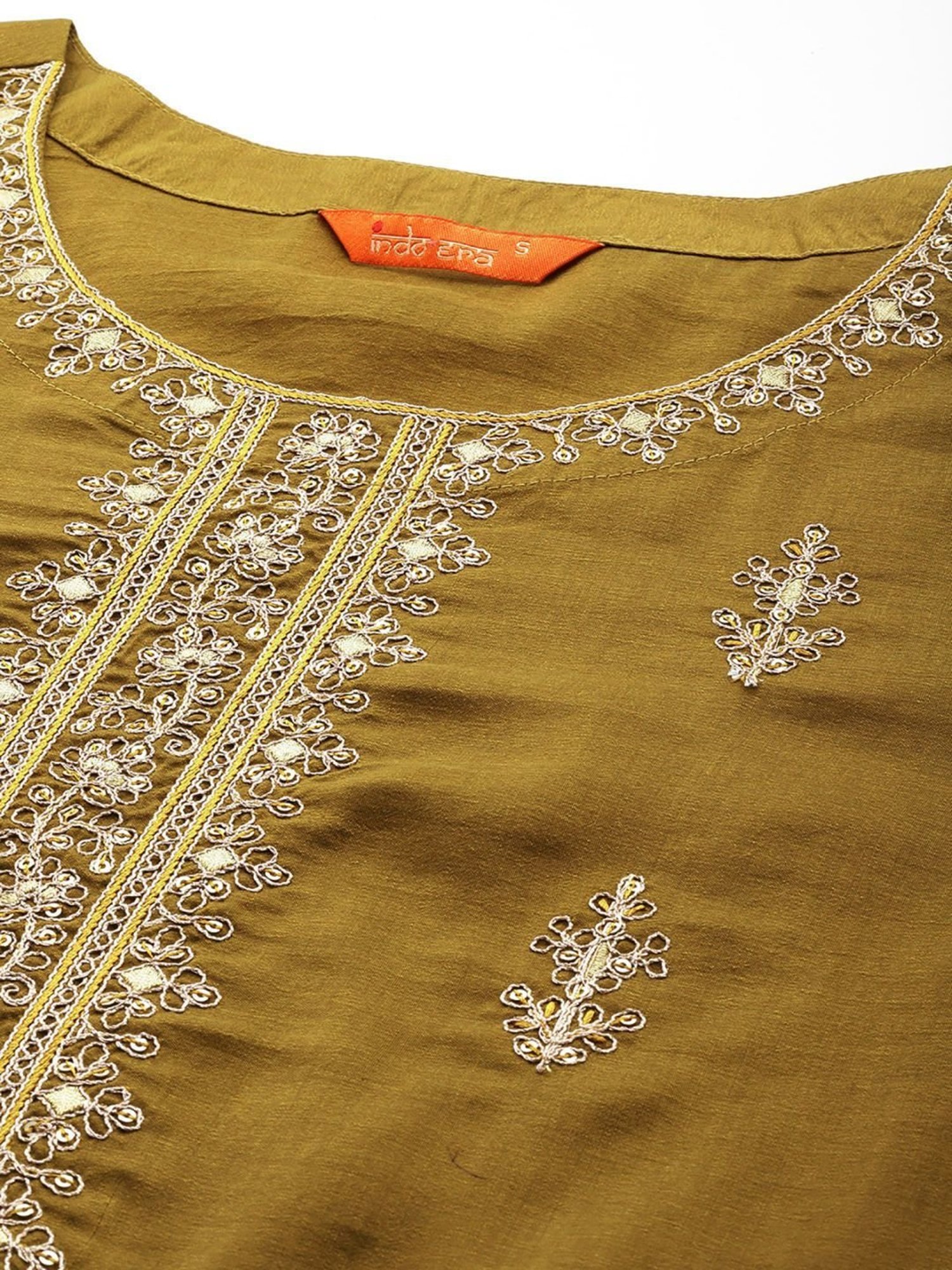 Indo Era Mustard Embroidered Kurta Pant Set With Dupatta