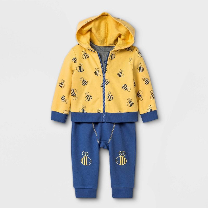 Baby 3pc Bee Top & Bottom Set - Cat & Jack™ Yellow Newborn