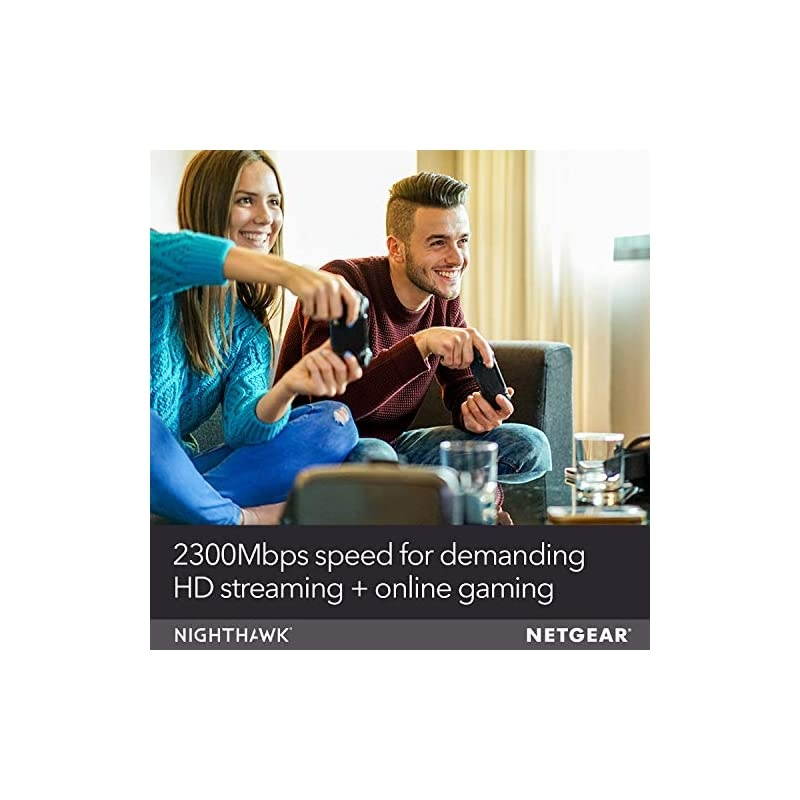 R7000P-100NAS Nighthawk WiFi Router (R7000P) - AC2300 Wireless Speed (up to 2300 Mbps) | Up to 2000 sq ft Coverage & 35 Devices | 4 x 1G Ethernet and 2 USB ports | Armor Cybersecurity, Black