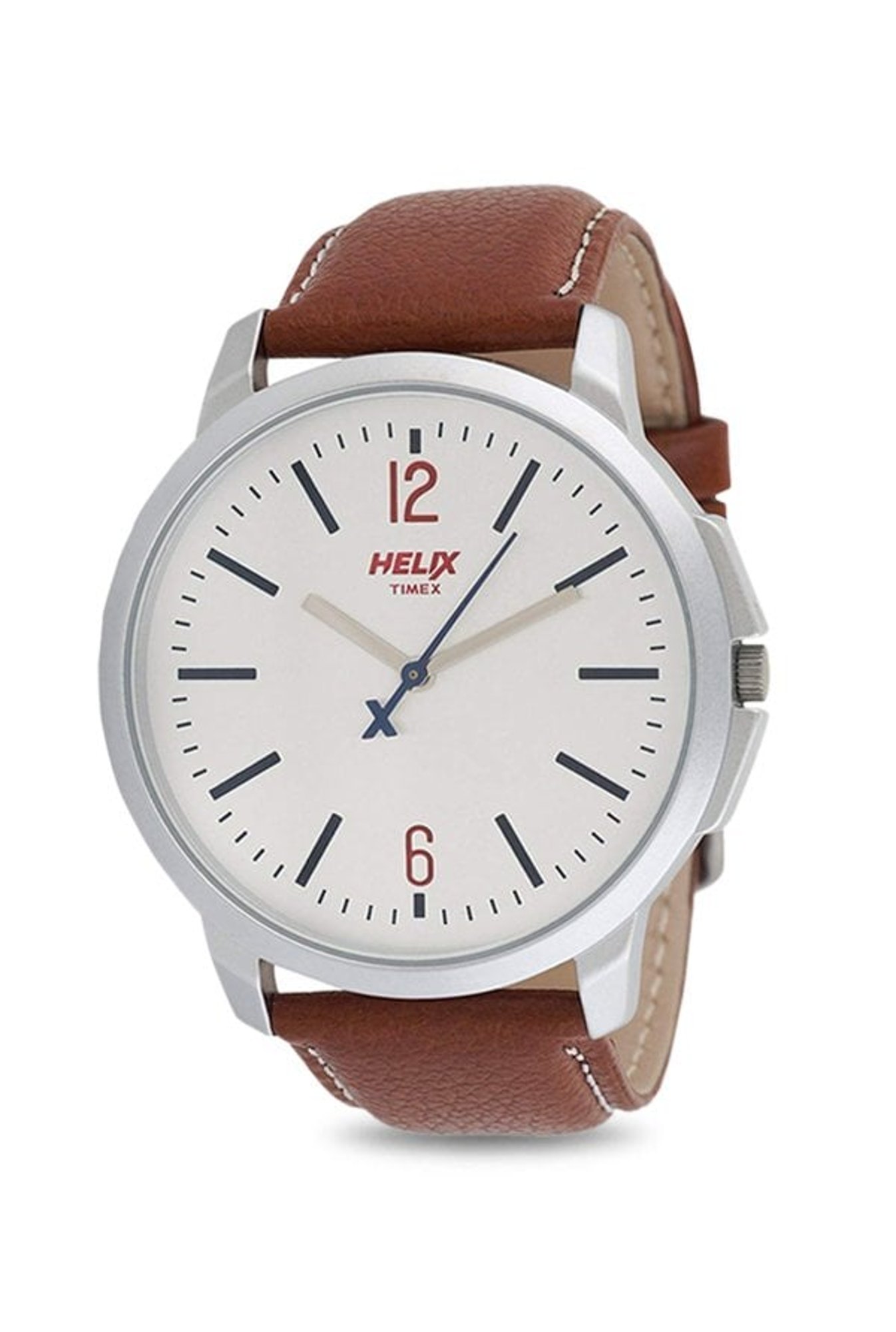 Helix By Timex Silver Round Dial Analog Leather Men Watch - TW027HG00