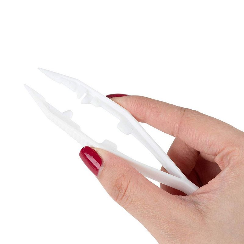 Plastic Bead Tweezers - 20-Pack Craft Tweezers, 4.3-Inch White Plastic Forceps for Fuse Bead Kids DIY