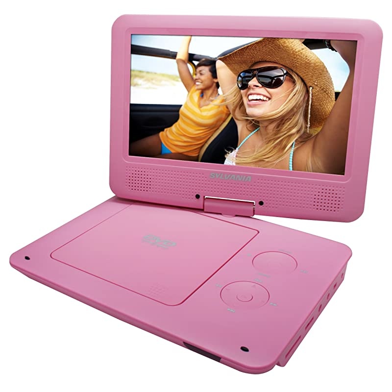 9-Inch Swivel Screen Portable DVD/CD/MP3 Player with 5 Hour Built-In Rechargeable Battery, USB/SD Card Reader, AC/DC Adapter, Pink