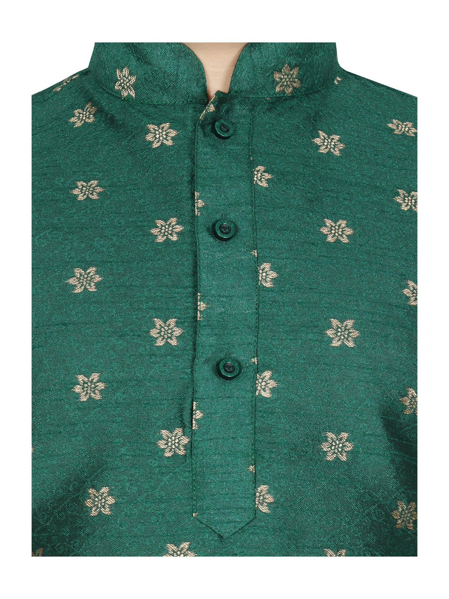 SG Yuvraj Kids Green & Gold Embroidered Full Sleeves Kurta with Pyjamas