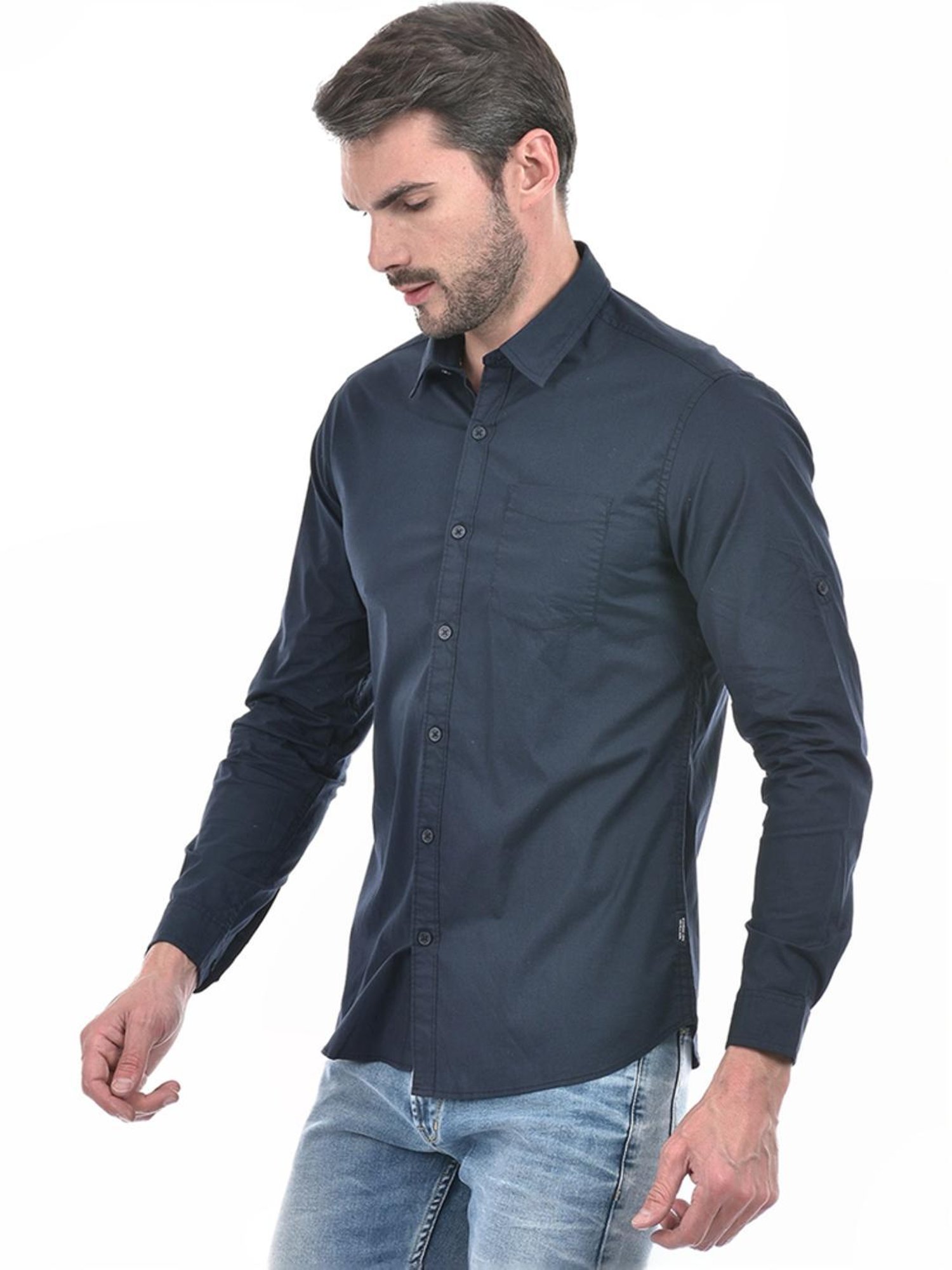 Numero Uno Navy Cotton Slim Fit Shirt