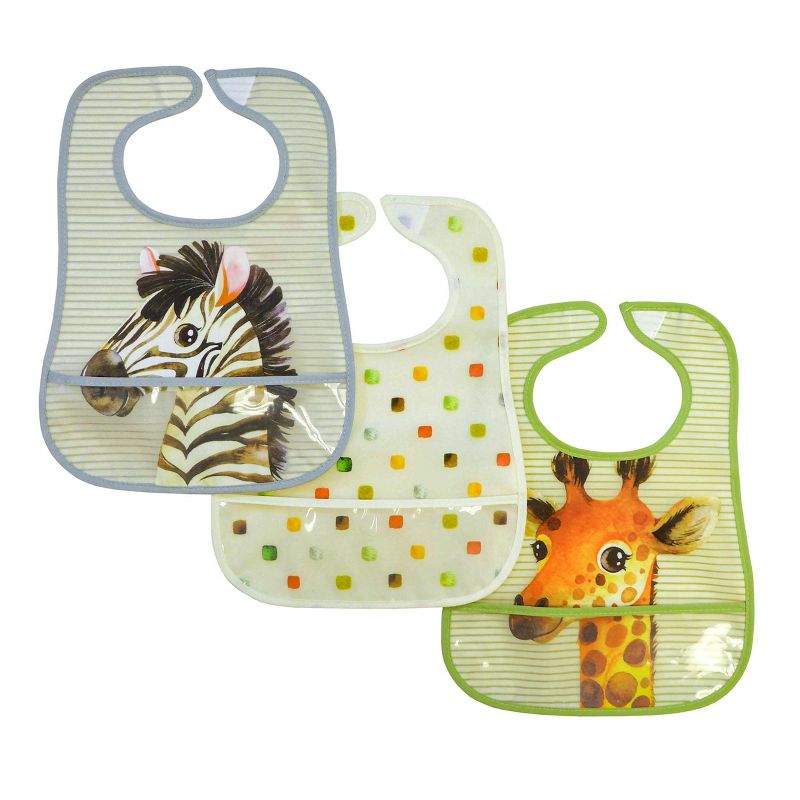 Neat Solutions Terry Toddler Bib Set Peva/Knit - Safari - 3pk