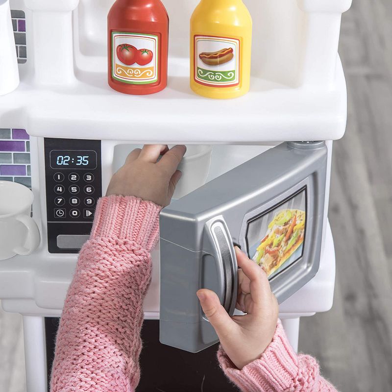 Step2 Great Gourmet Kids Play Pretend Mini Kitchen Playset with 36 Piece Accessory Set, Double Oven, Microwave, and Fridge for Toddler Food Cooking