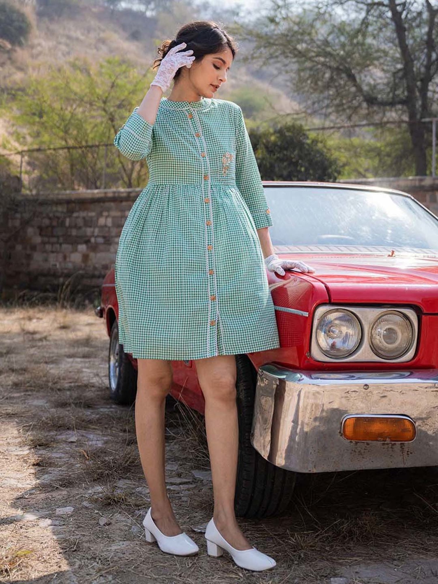 Yufta Green Embroidered Ethnic Dresses