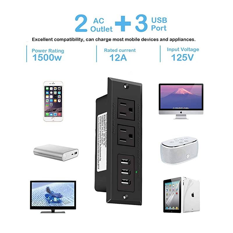 Recessed Power Strip Recessed Desk Outlet with 31A Max USB in Conference Desk Recessed Power Outlets Socket Desktop Power Grommet with 656ft Power Cord