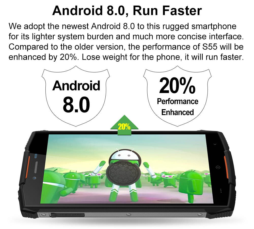 DOOGEE S55 Waterproof Smartphone 4GB RAM 64GB ROM 5500mAh MTK6750T Octa Core 5.5inch Android 8.0 Dual SIM 13.0MP 4G LTE